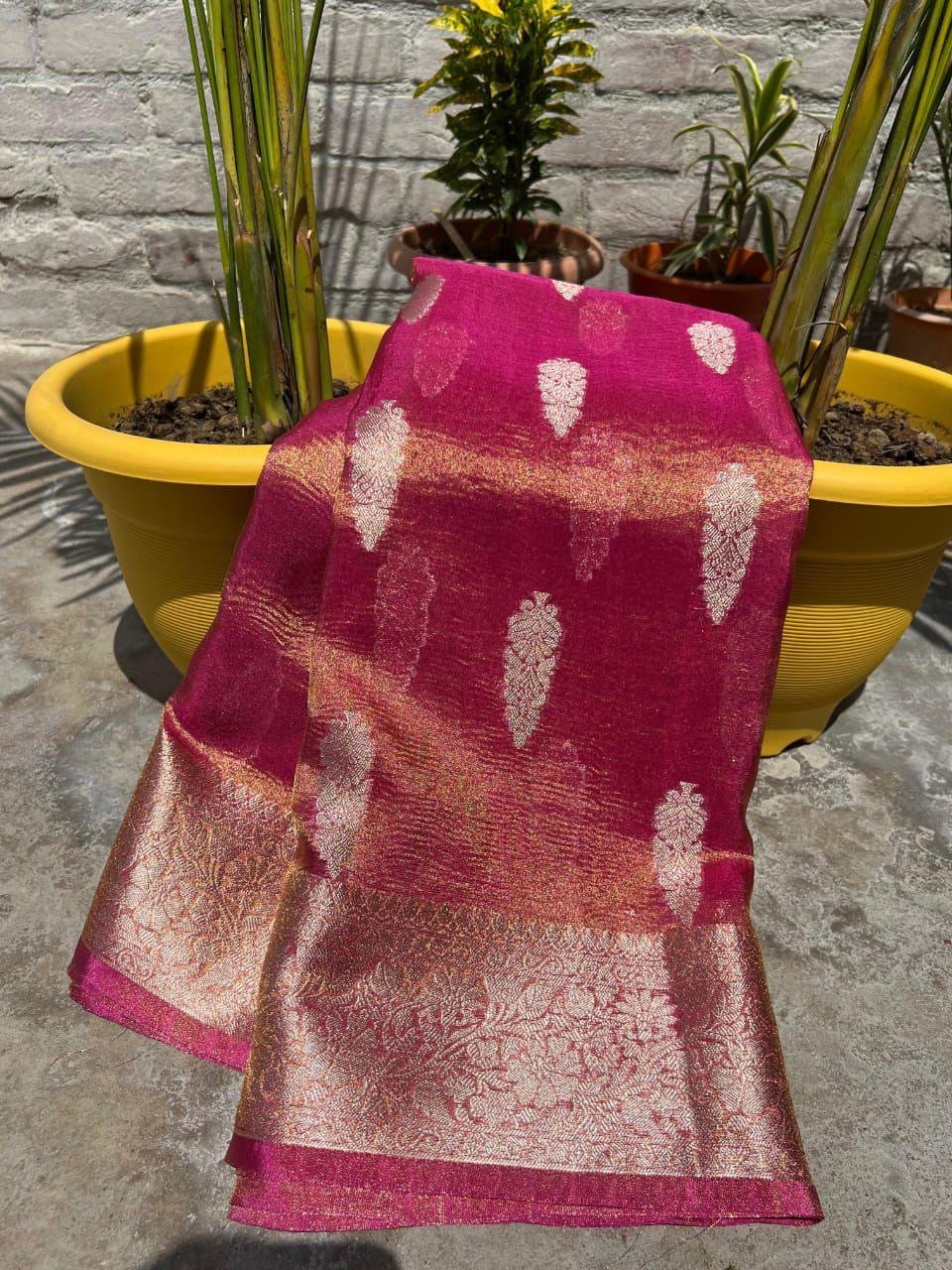 Dyeable crushed tissue silk banarasi saree - Tissue saree