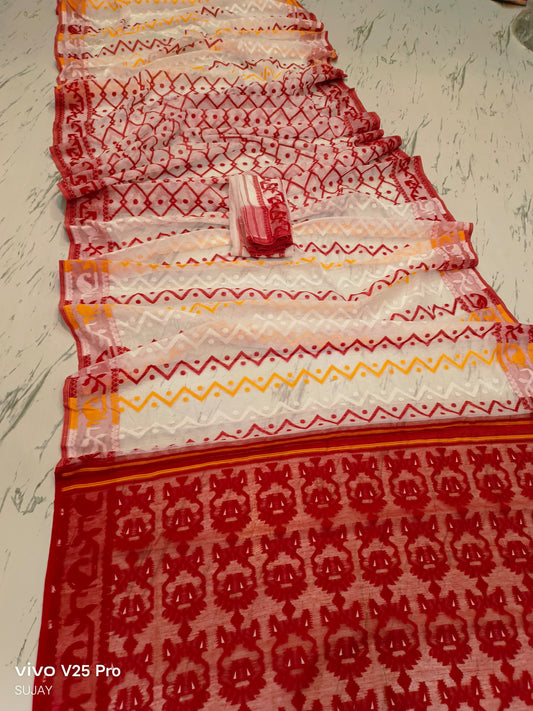 Puja special soft dhakai jamdani saree