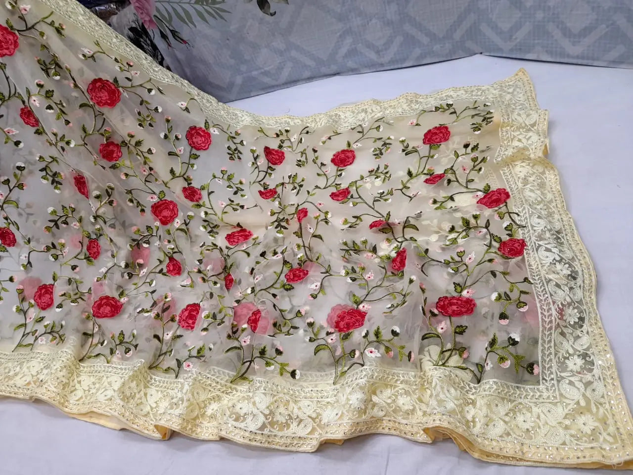 Soft net with chain stich work Putul's fashion