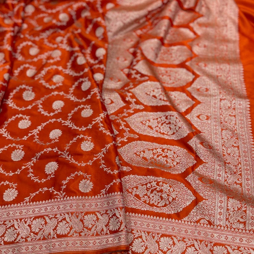 Jaal Mashru katan silk saree Directly from Banaras - Red - Mashru katan