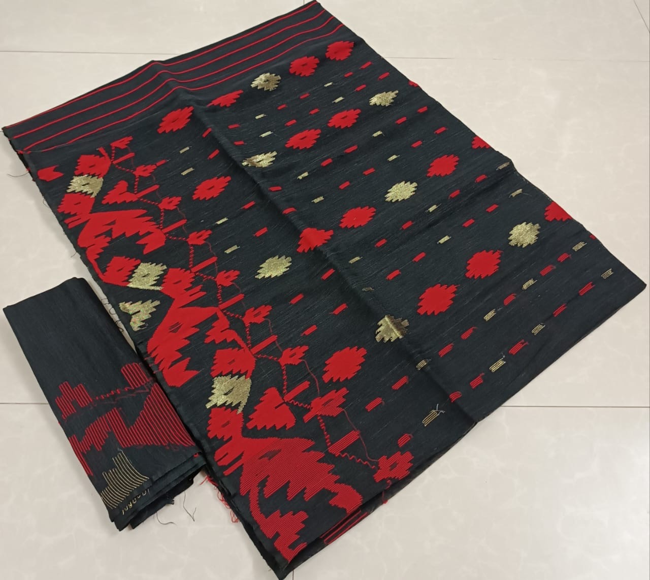 Black coloured Half silk jamdani from Bangladesh