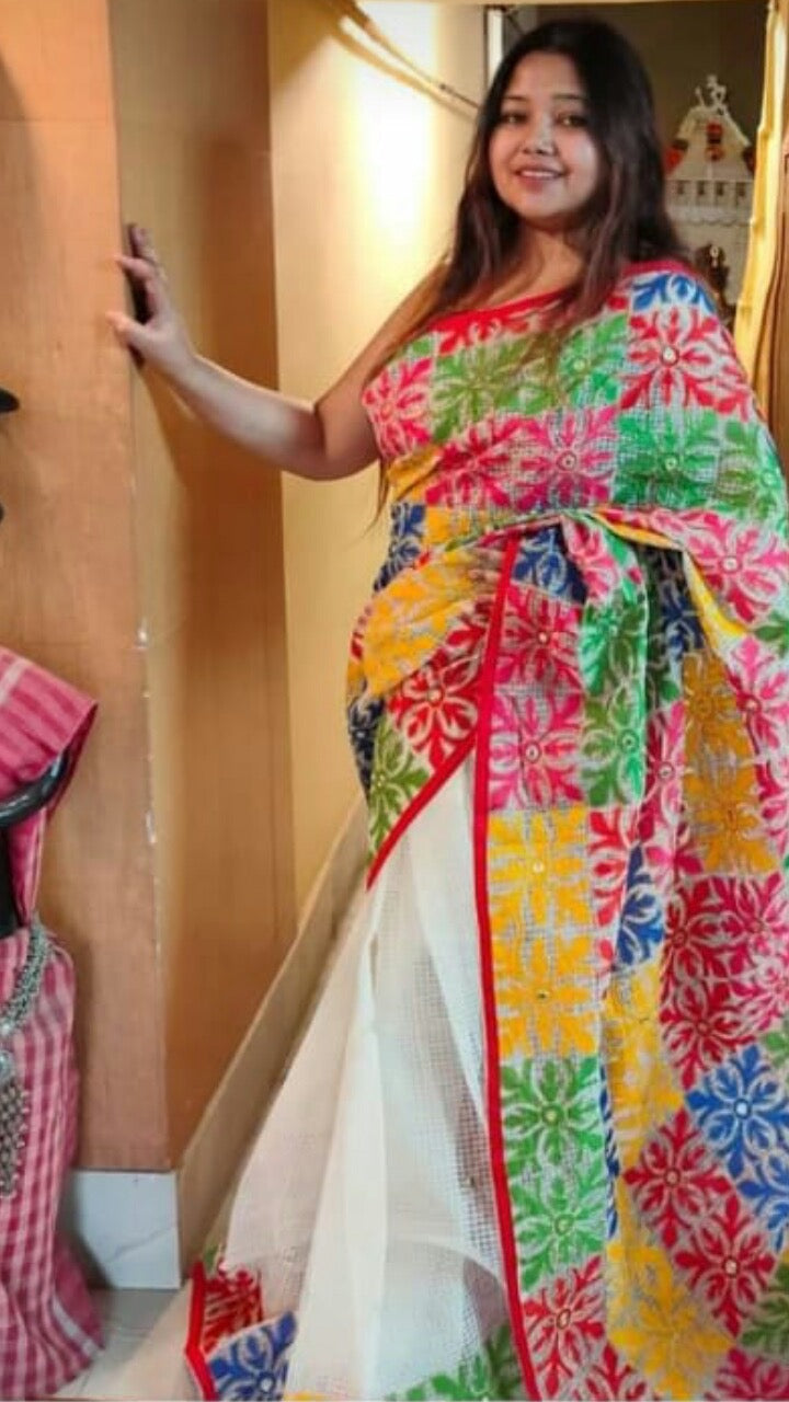 White Applique Saree