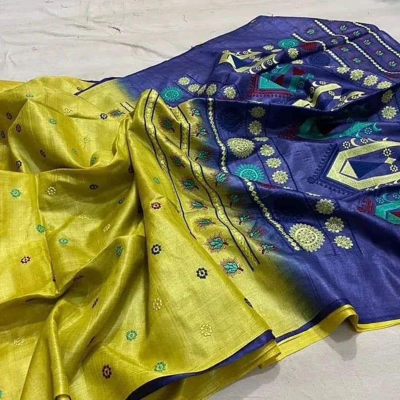 Tussar silk saree with dolabedi motif  embroidery on pallu, silk mark certified