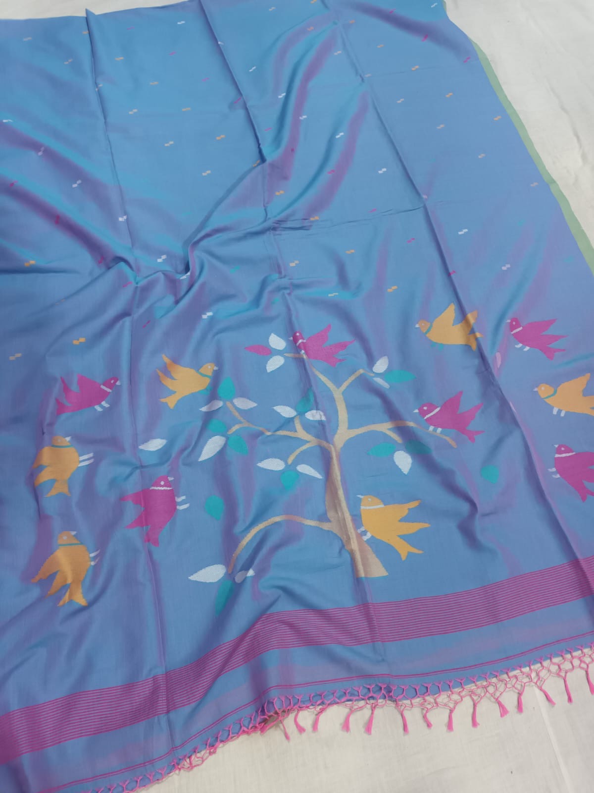 Dual tone cotton jamdani saree of Bengal, blouse piece