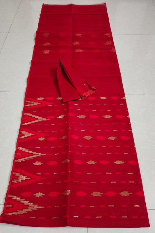 Blood red coloured Half silk jamdani from Bangladesh no blouse
