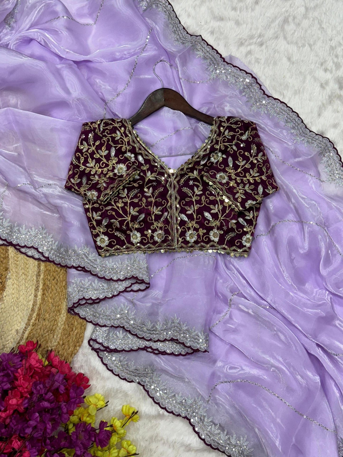 Jimmy choo saree with stitched blouse of 38 inch - Purple