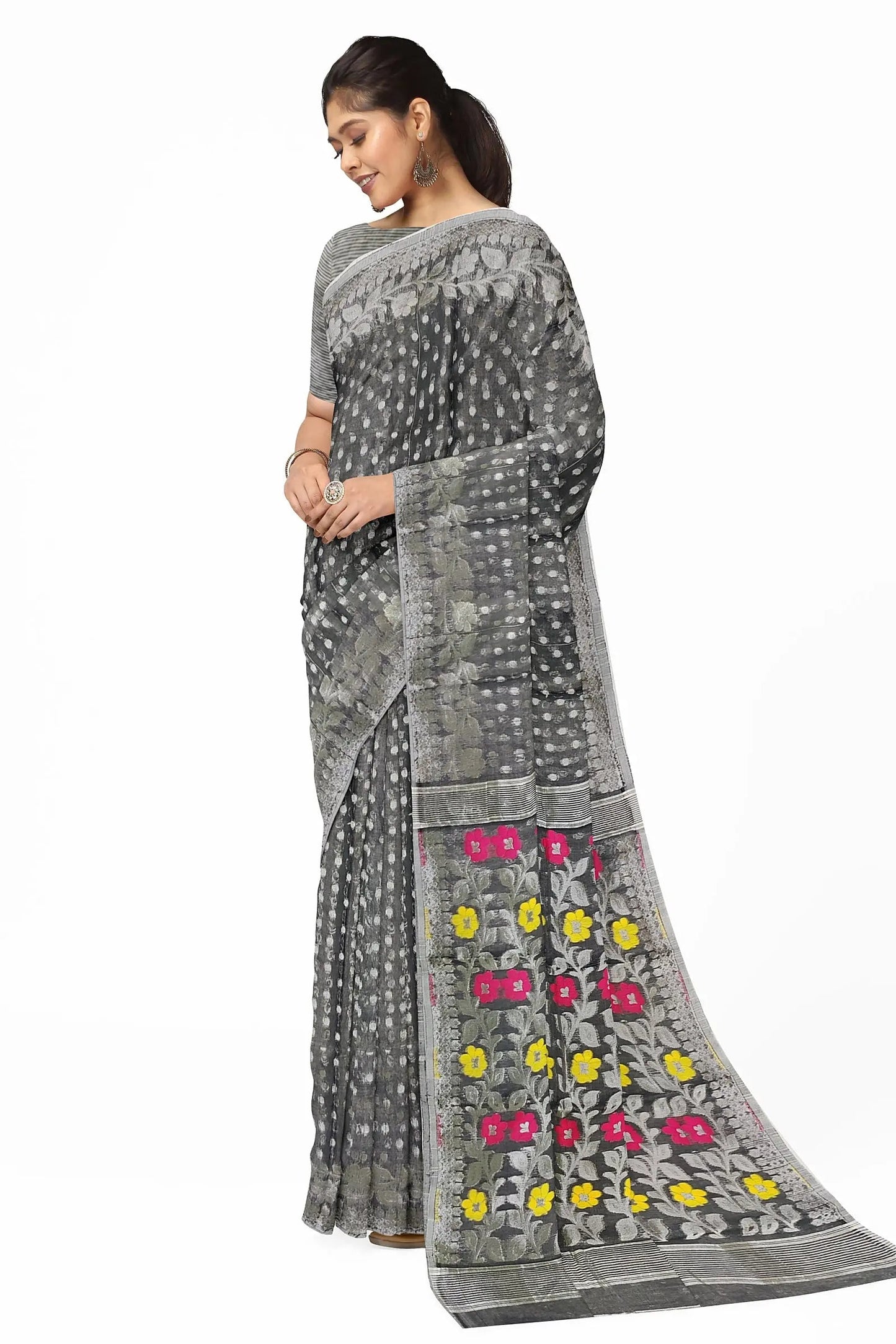 Resham dhakai jamdani ash colour