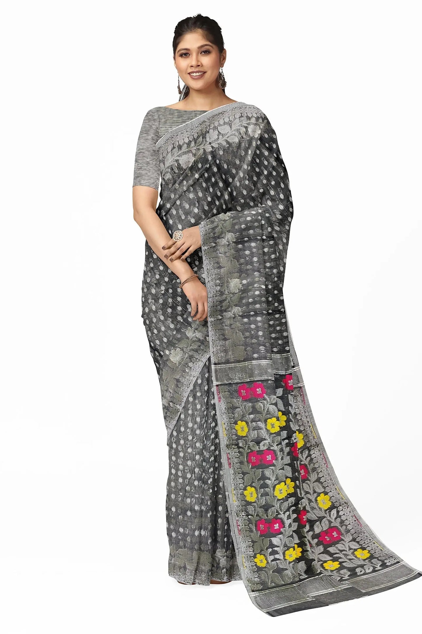 Bengal soft dhakai Jamdani Nayantara Ash colour