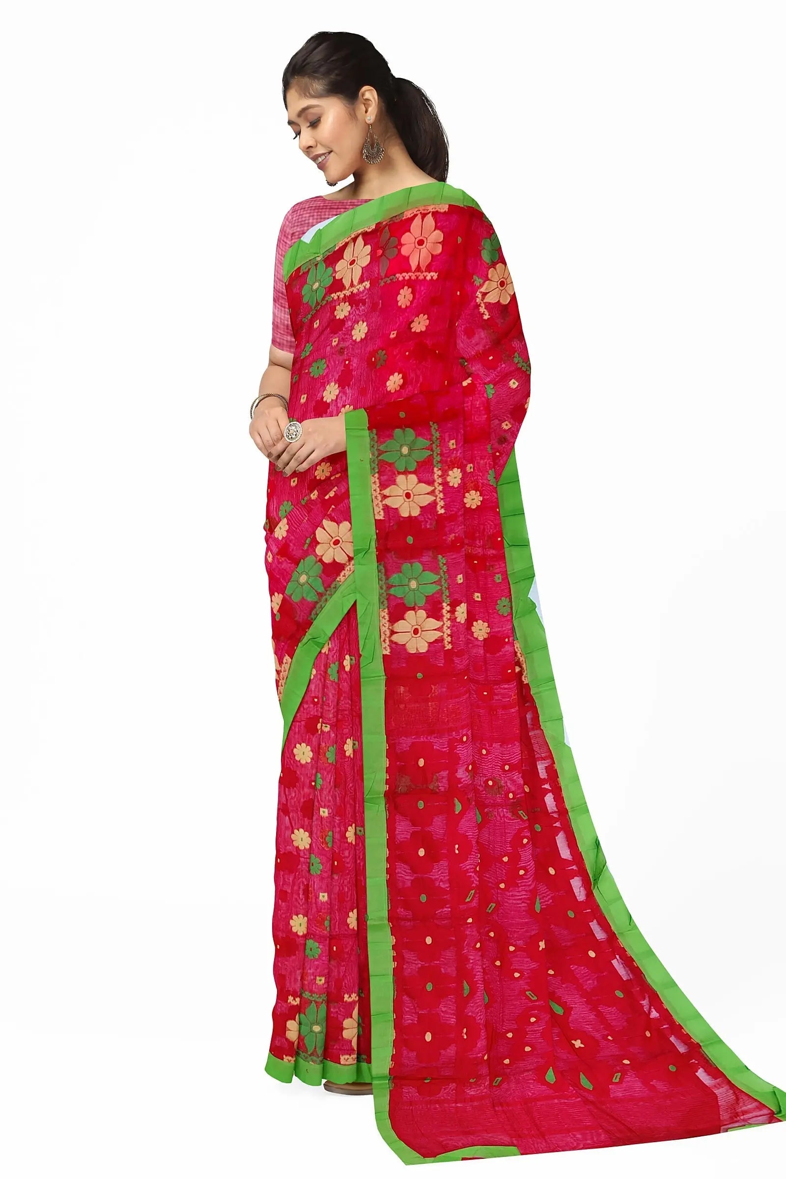 Bengal Jamdani Frill Red