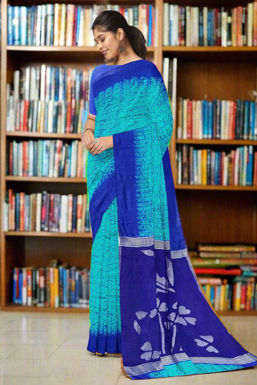 Sea green coloured shibori Motka saree from Bengal