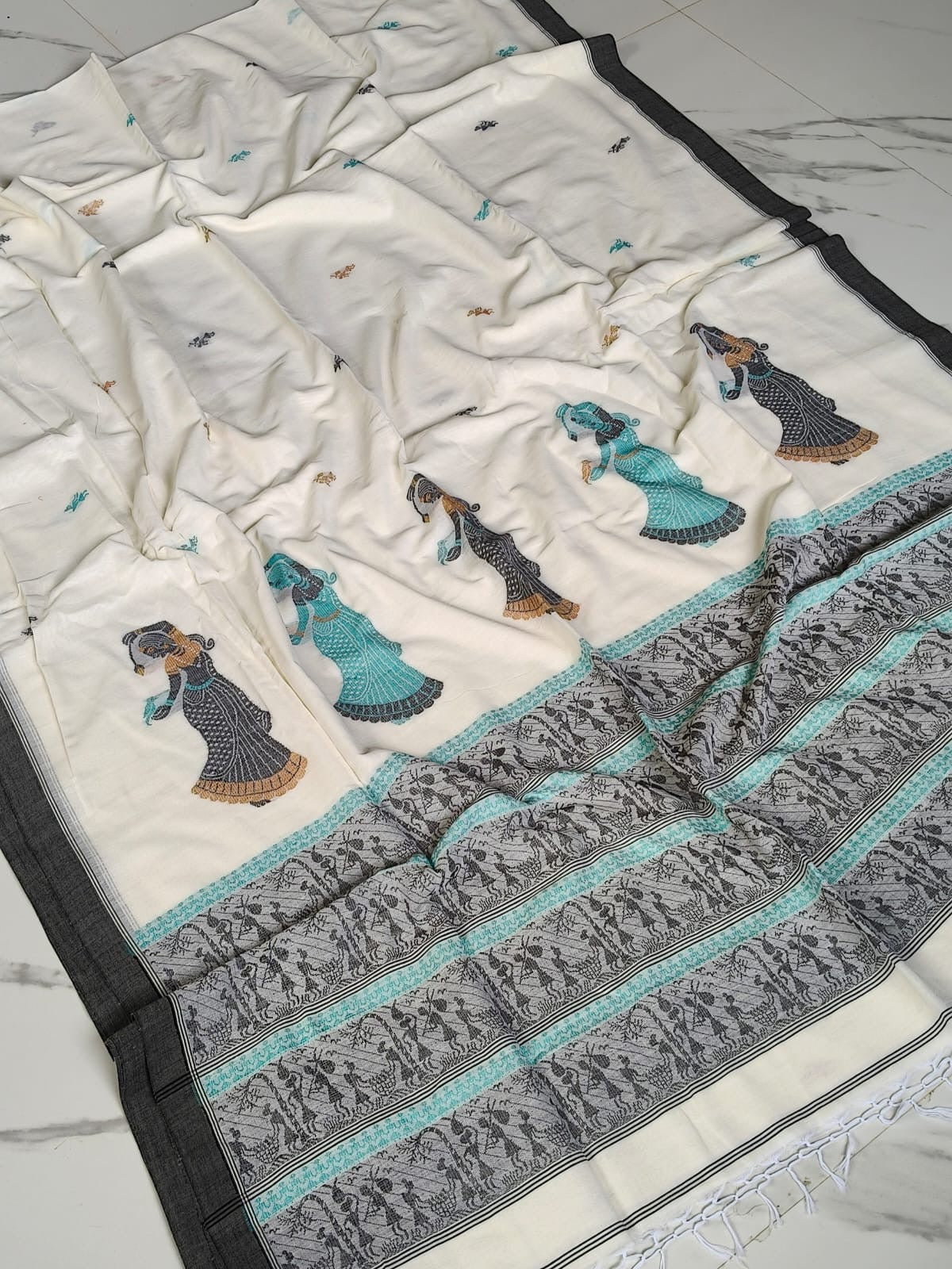 Cotton jamdani saree Baluchori motif