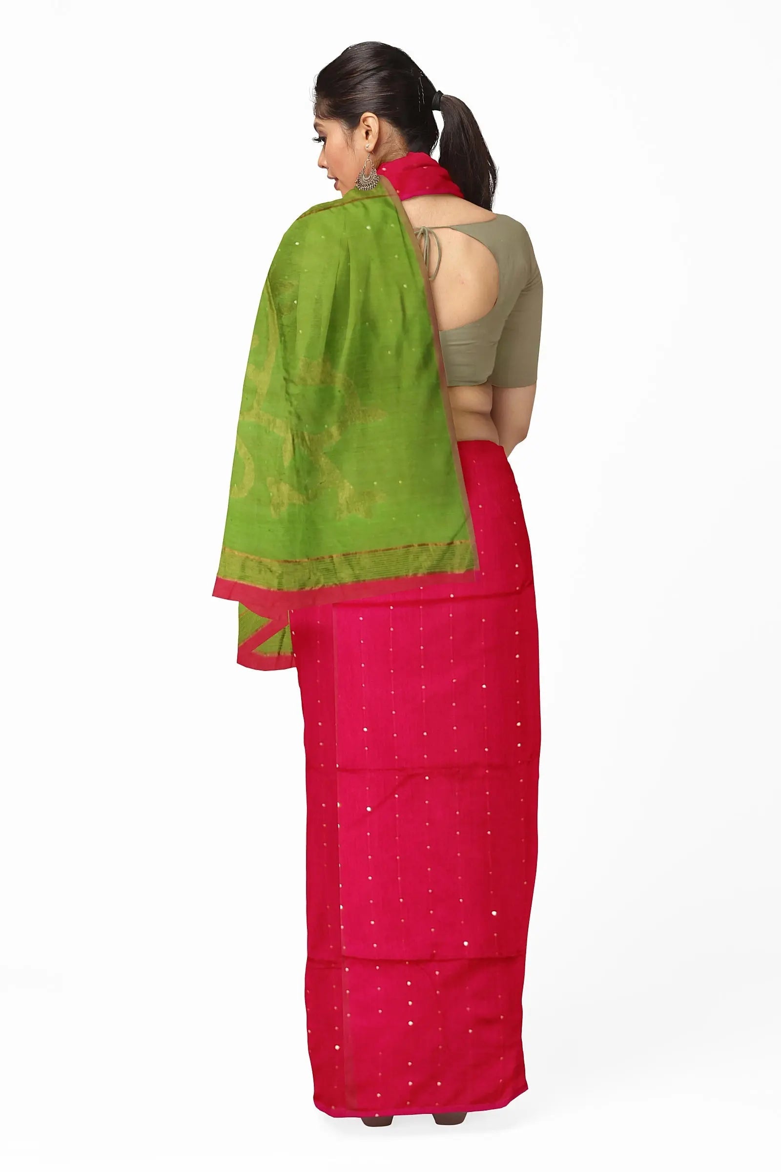 sequence Jamdani saree red green Putul's fashion