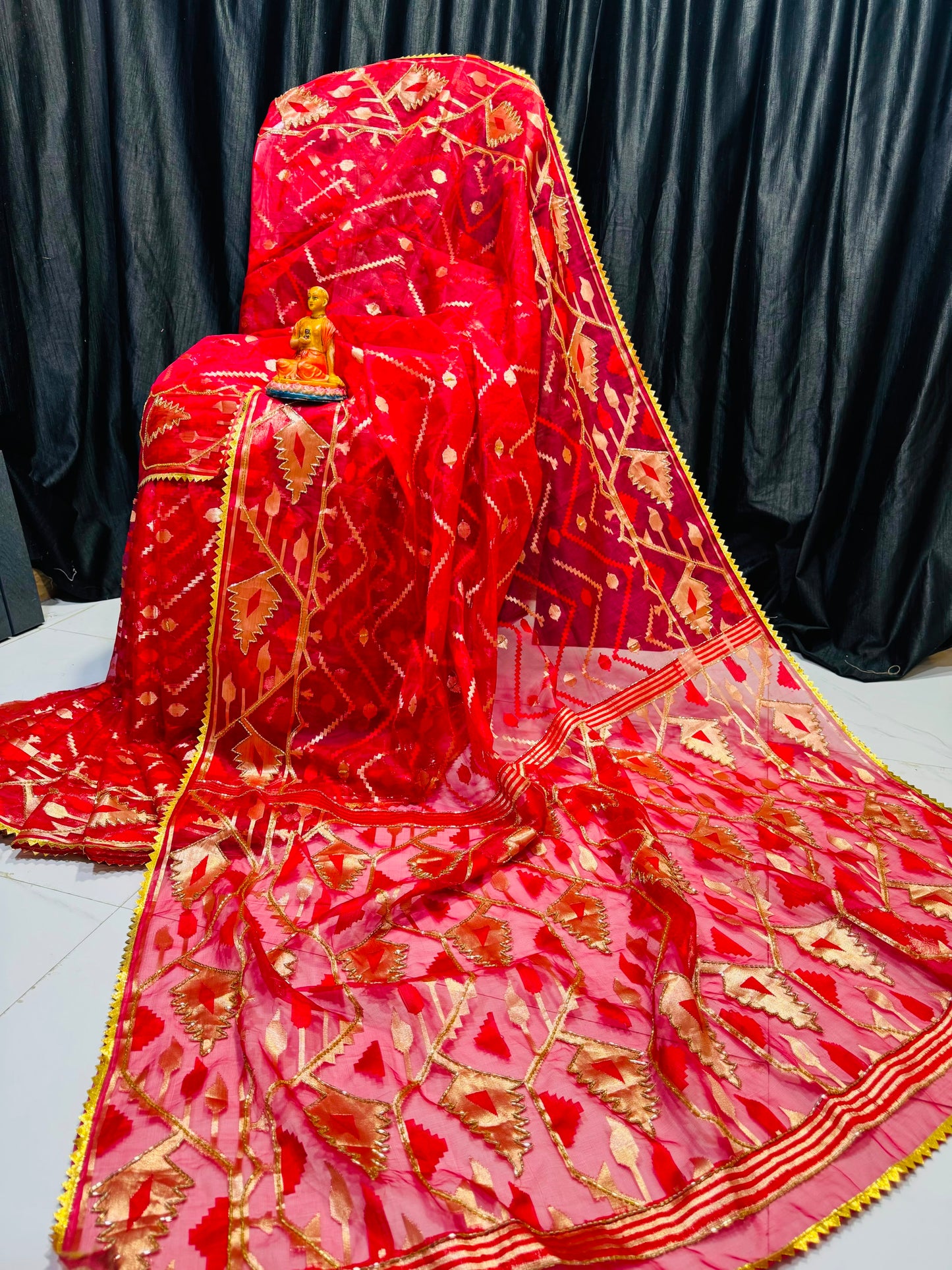 Kardana work on muslin jamdani saree