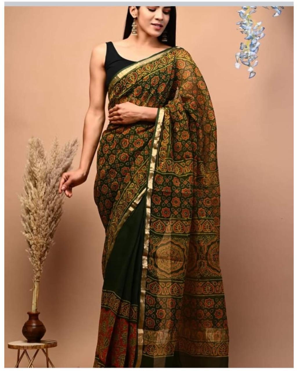 Ajrakh Cotton kota doria saree