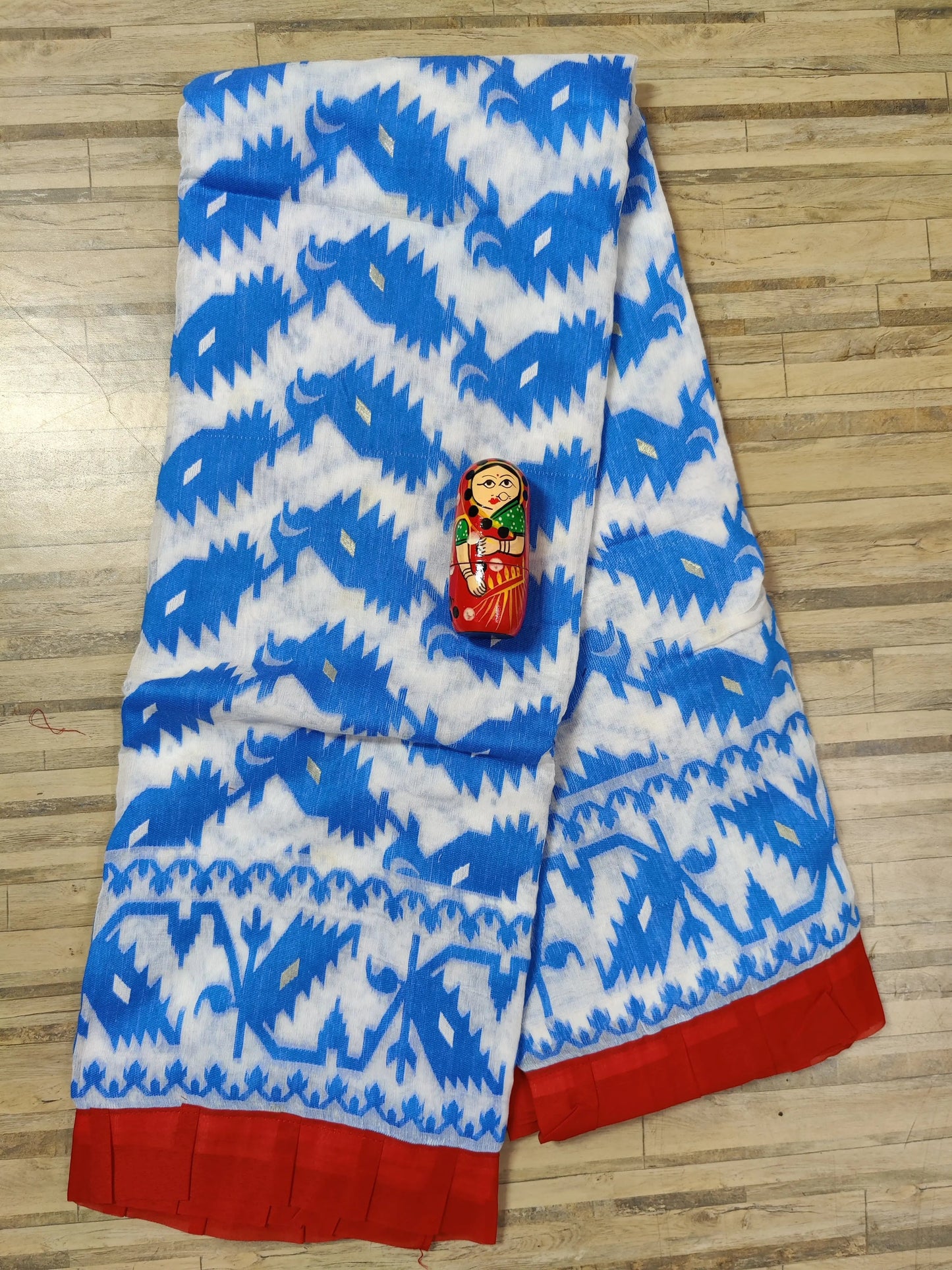 Bengal Jamdani Frill White Blue