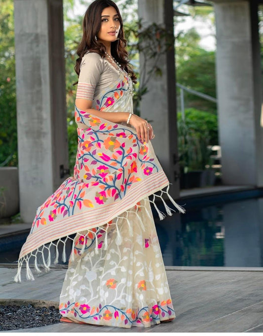 Silk jamdani saree inspired from Bangladesh jamdani - Jamdani saree