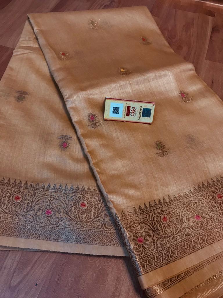 Tussar Munga Banarasi saree - Cream - Tussar saree