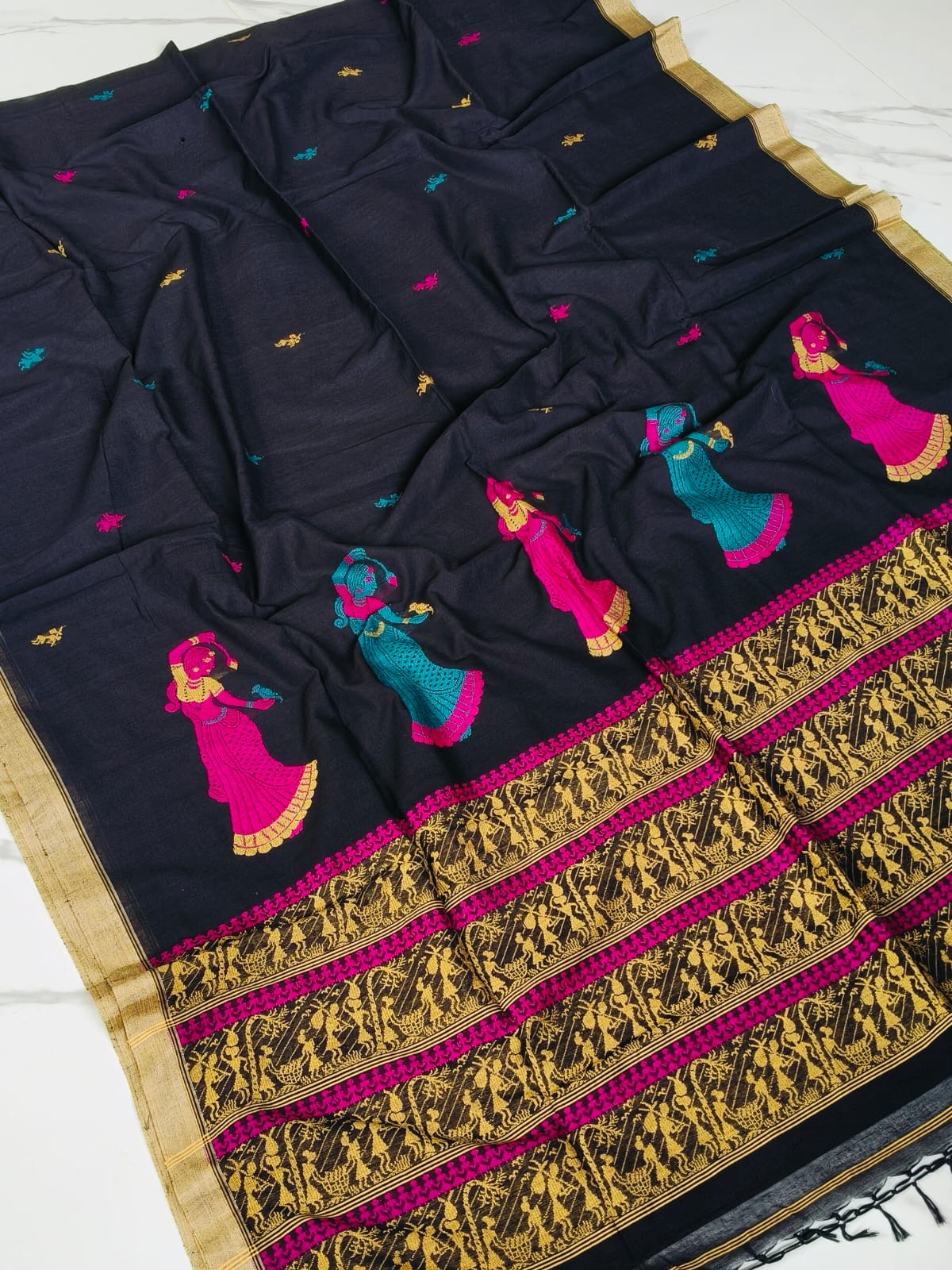 Cotton jamdani saree Baluchori motif