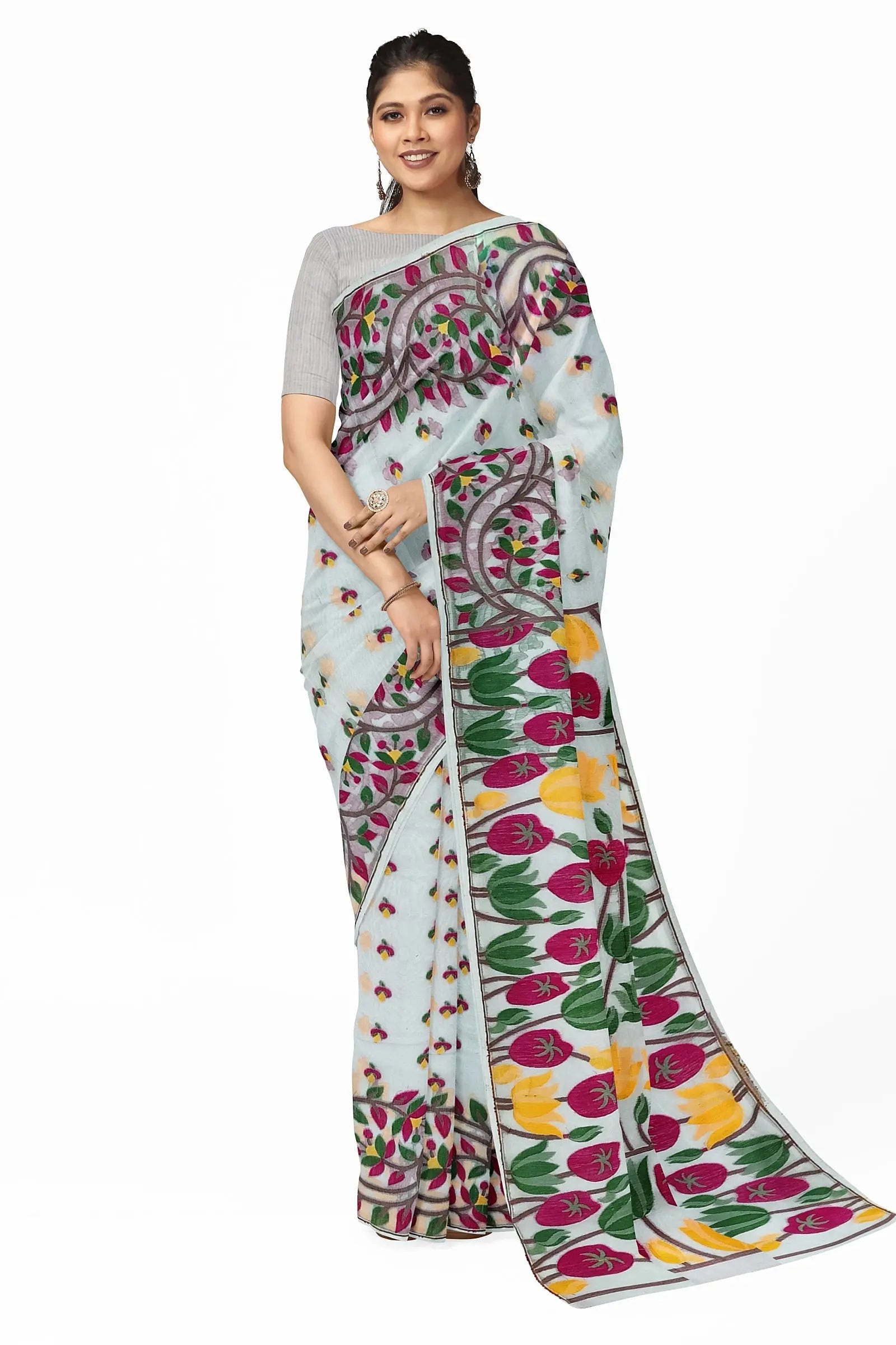 Bengal Jamdani Lotus White Pink