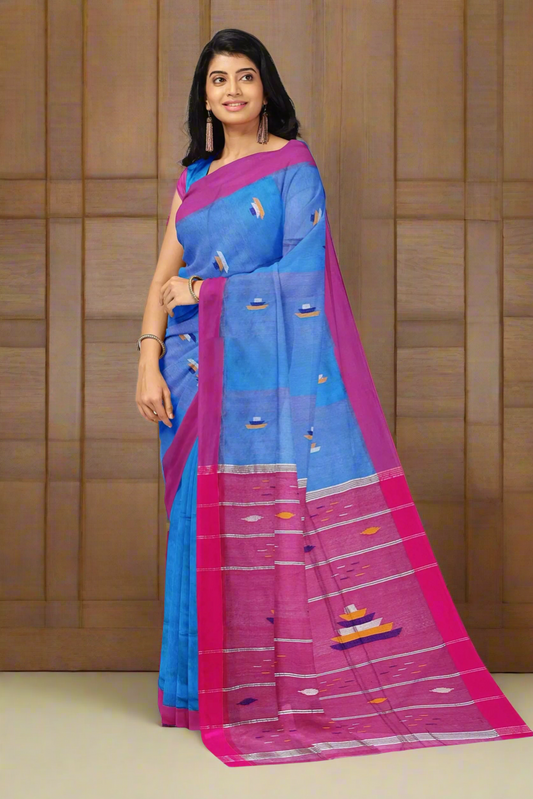 handloom saree with ship motif