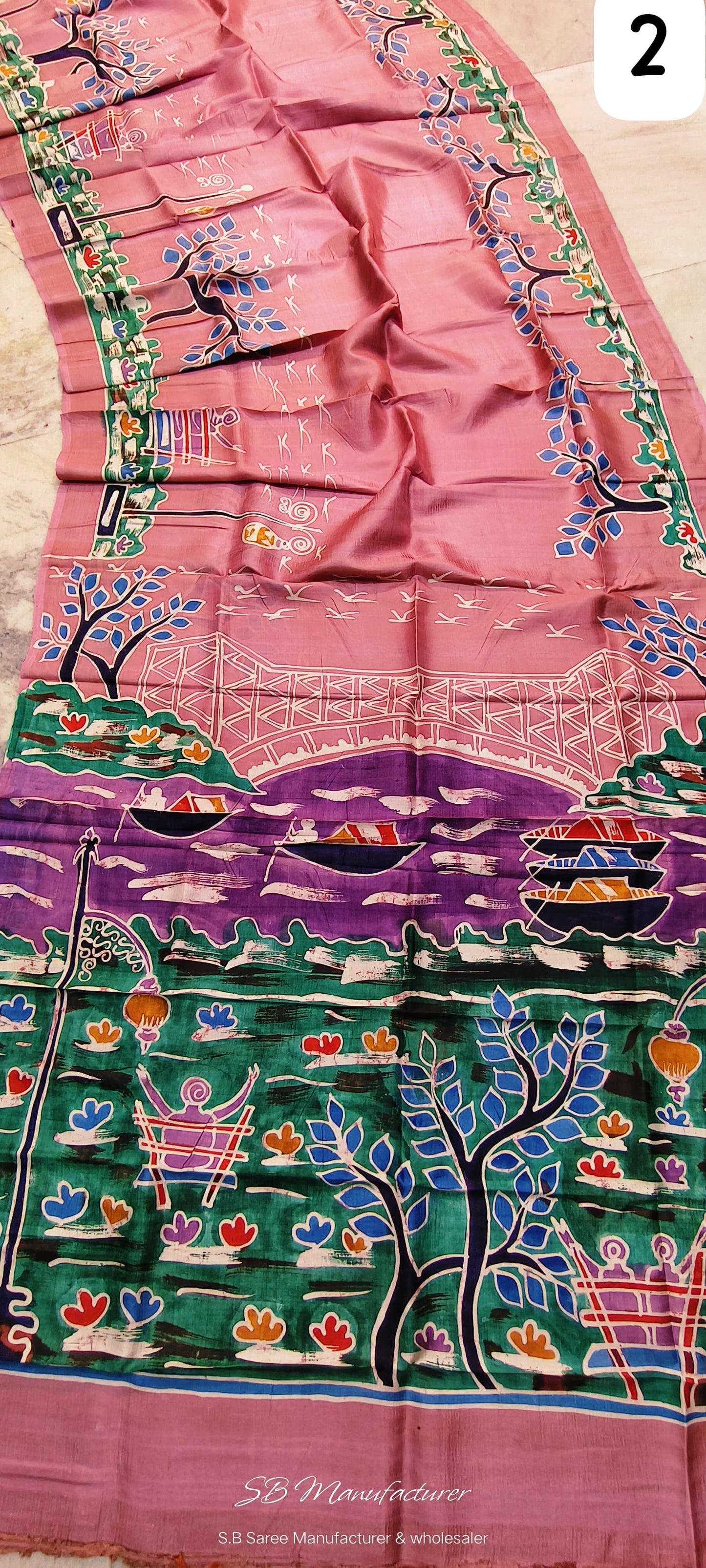 Pure 3 ply Murshidabad silk saree with hand batik and silk mark certified Boutique item - Pink