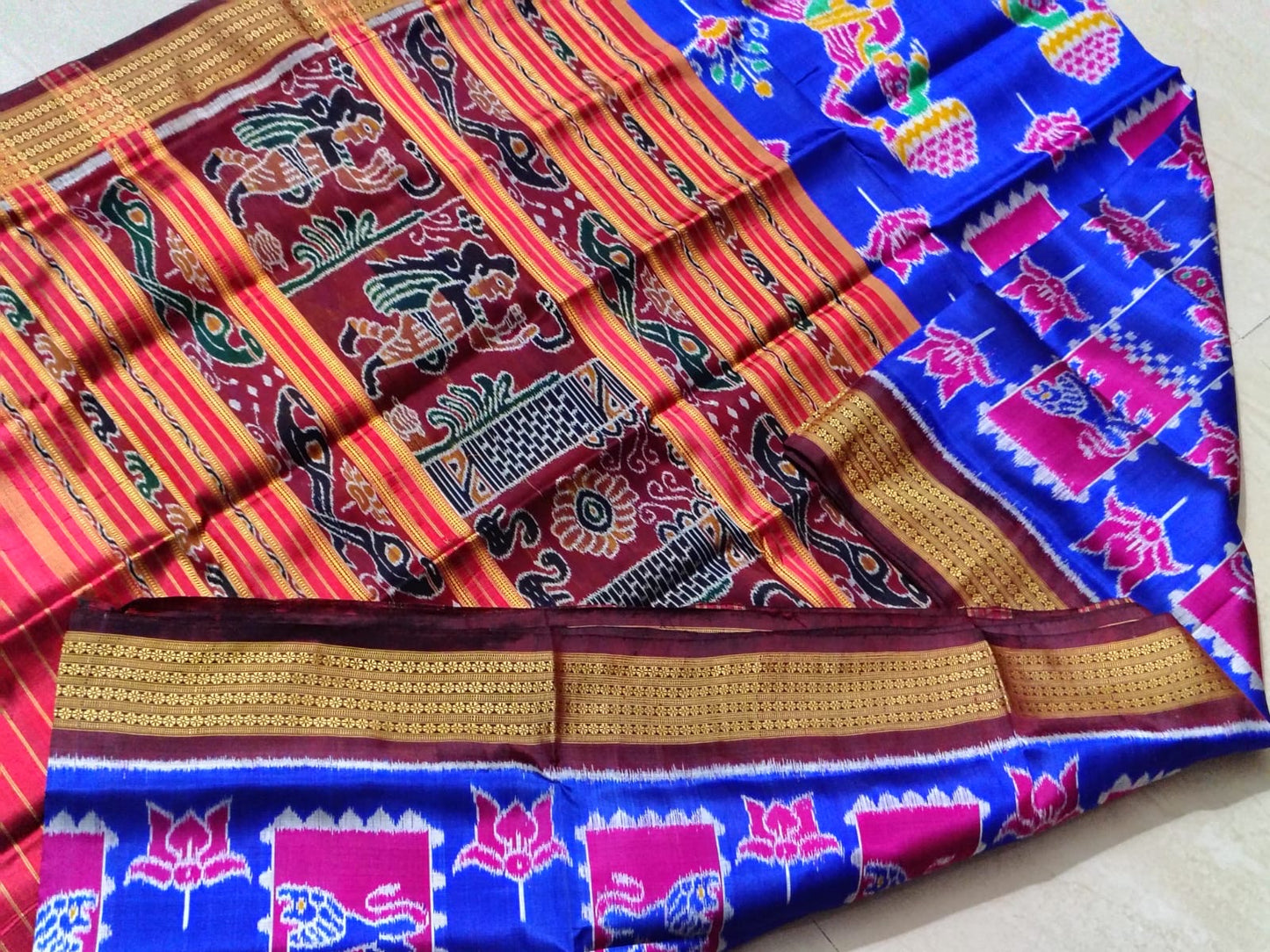Royal Blue Subh-Vivah Welcome Sambalpuri Mulberry Khandua Silk Saree