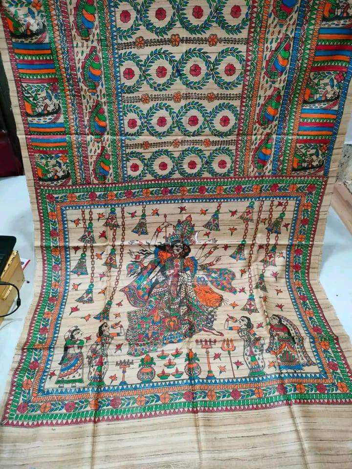 Madhubani hand painting Tussar gicha silk mark certified