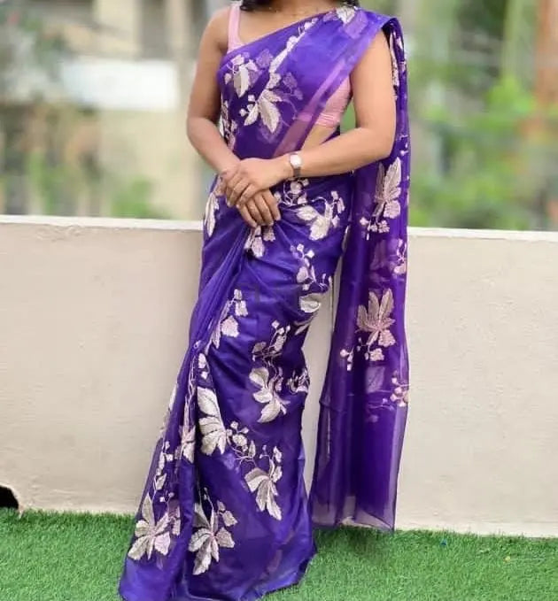 Organza embroidery saree Putul's Fashion