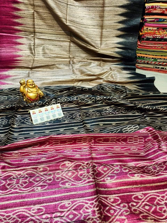 Ganga Yamuna border tussar gicha ikkat silk saree