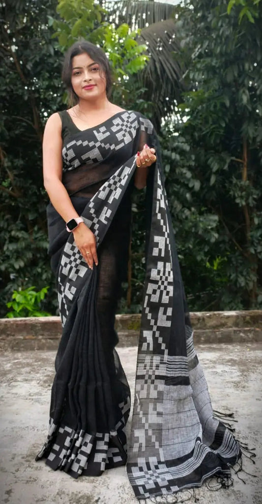 Linen box Jamdani black colour