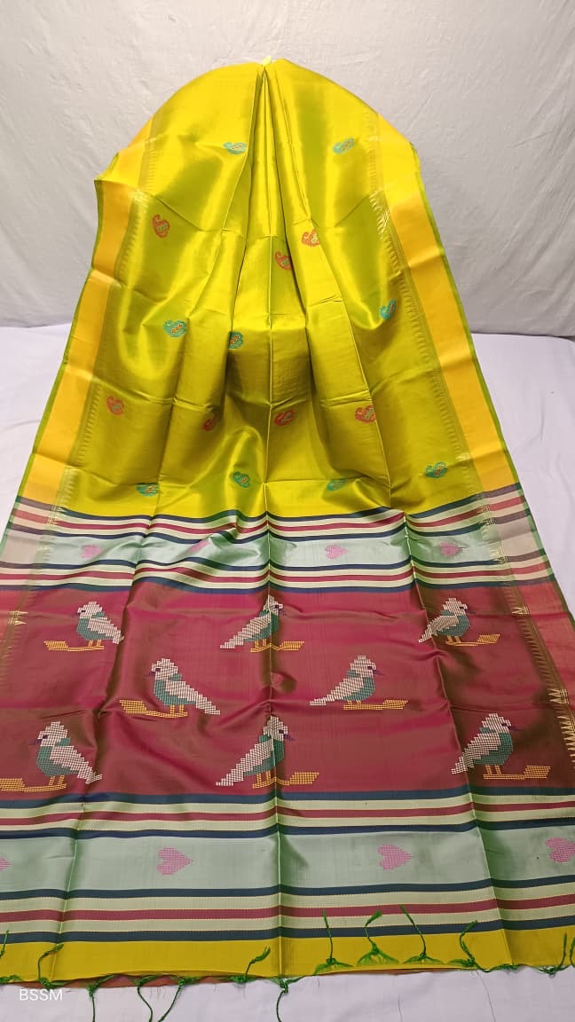 multicolour Bishnupur silk saree Kalakshetra design