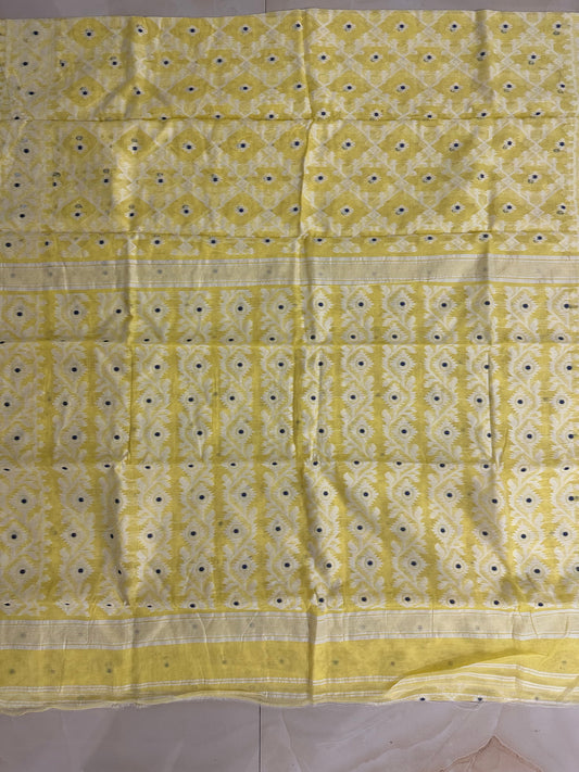 Self yellow coloured soft Dhakai jamdani saree