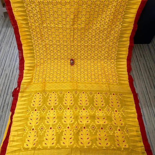 Frill bengal soft resham dhakai jamdani - Yellow