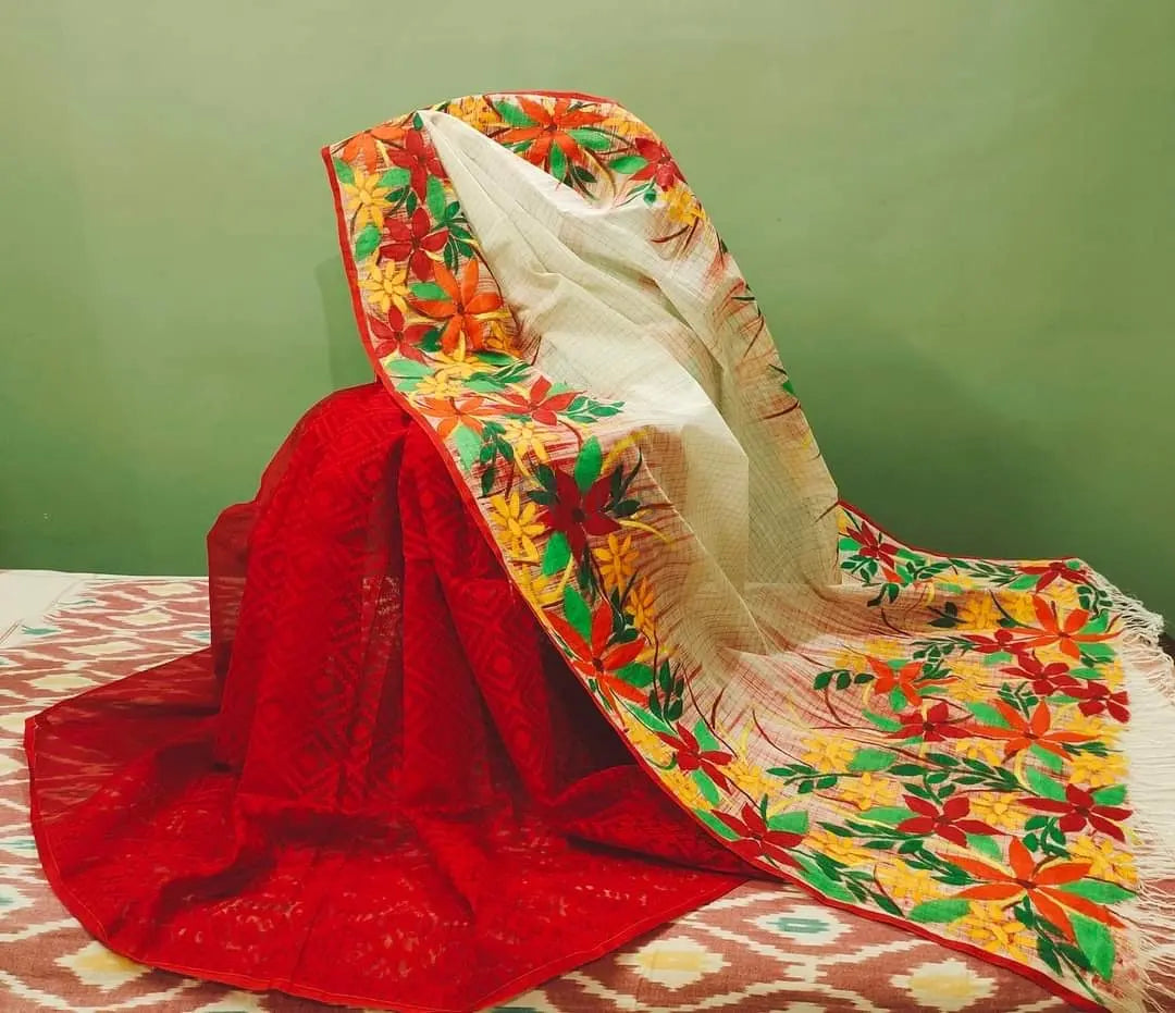 Handpaint Jamdani saree Putul's Fashion