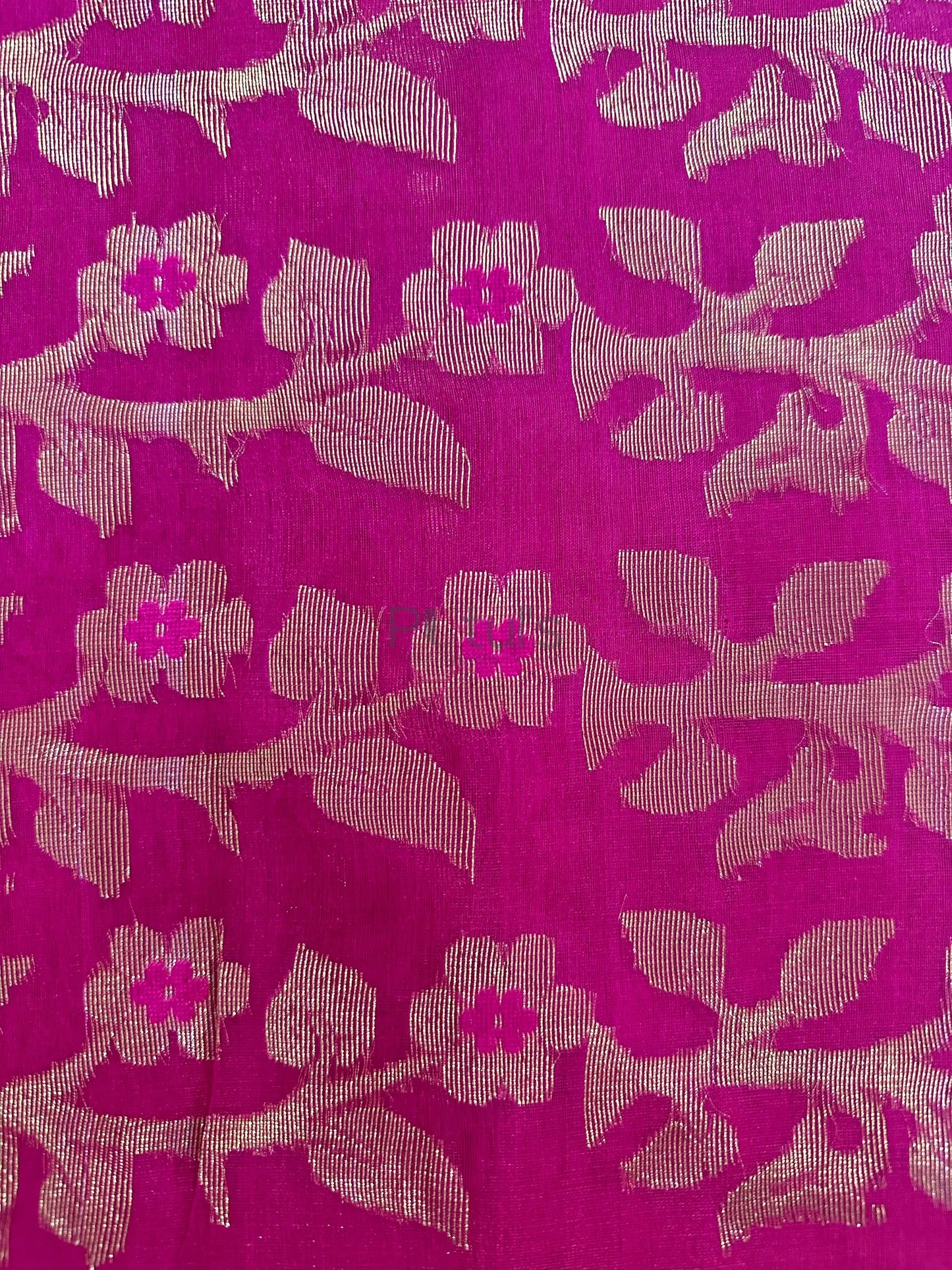 Rani coloured Muslin saree of golden meenakari work Putul's Fashion