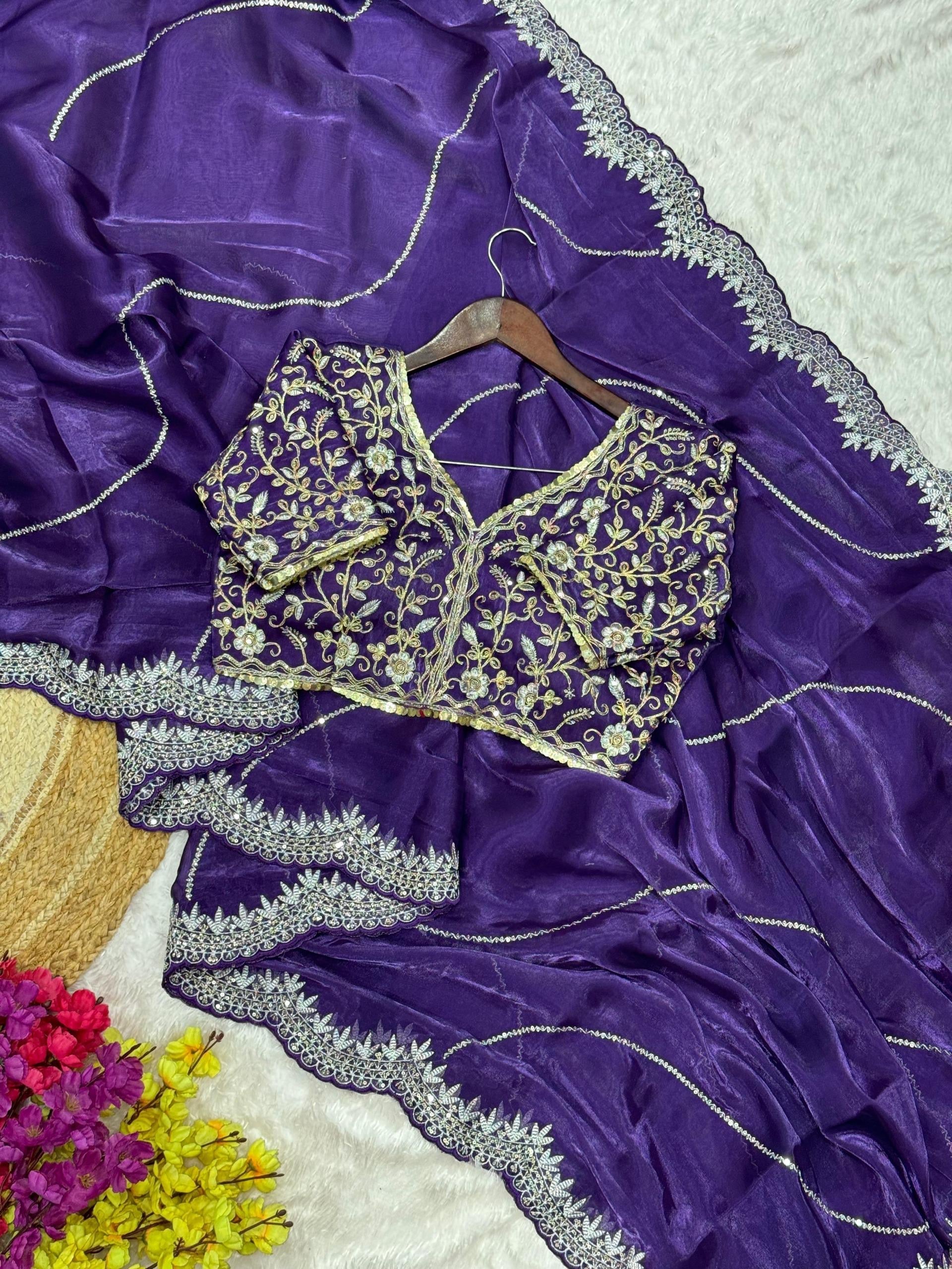 Jimmy choo saree with stitched blouse of 38 inch - Violet