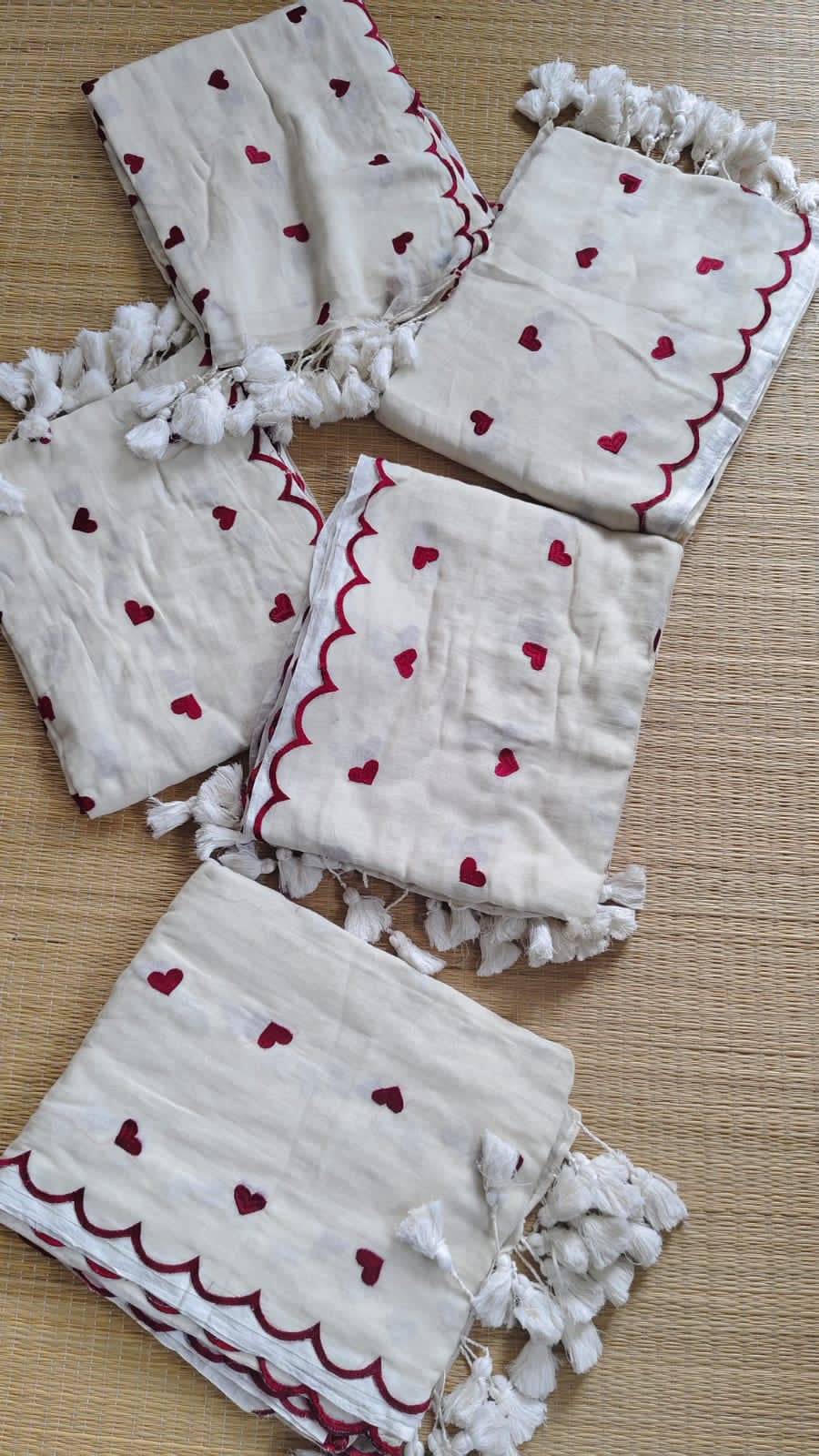 Love Embroidery Mul Cotton Sari with Scallop Border