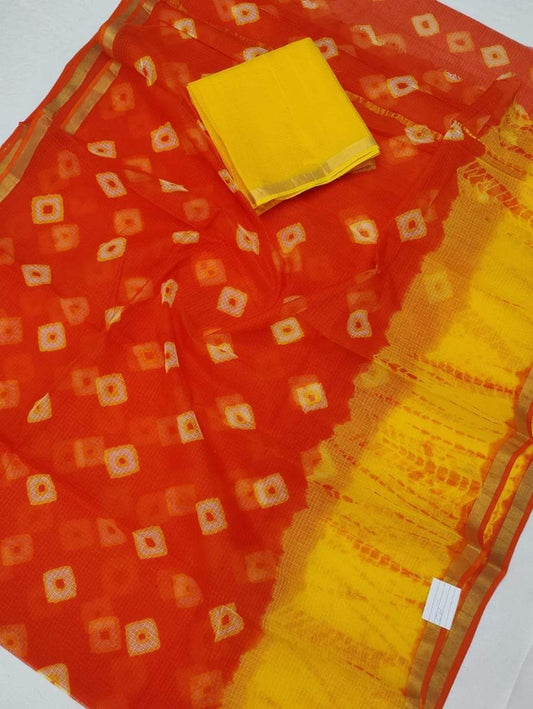 Kota doriya silk shibori motif - Red