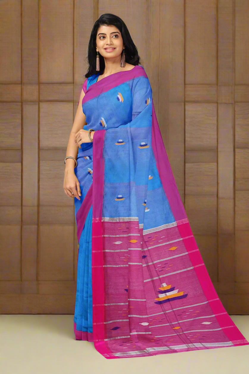 handloom saree with ship motif - handloom saree