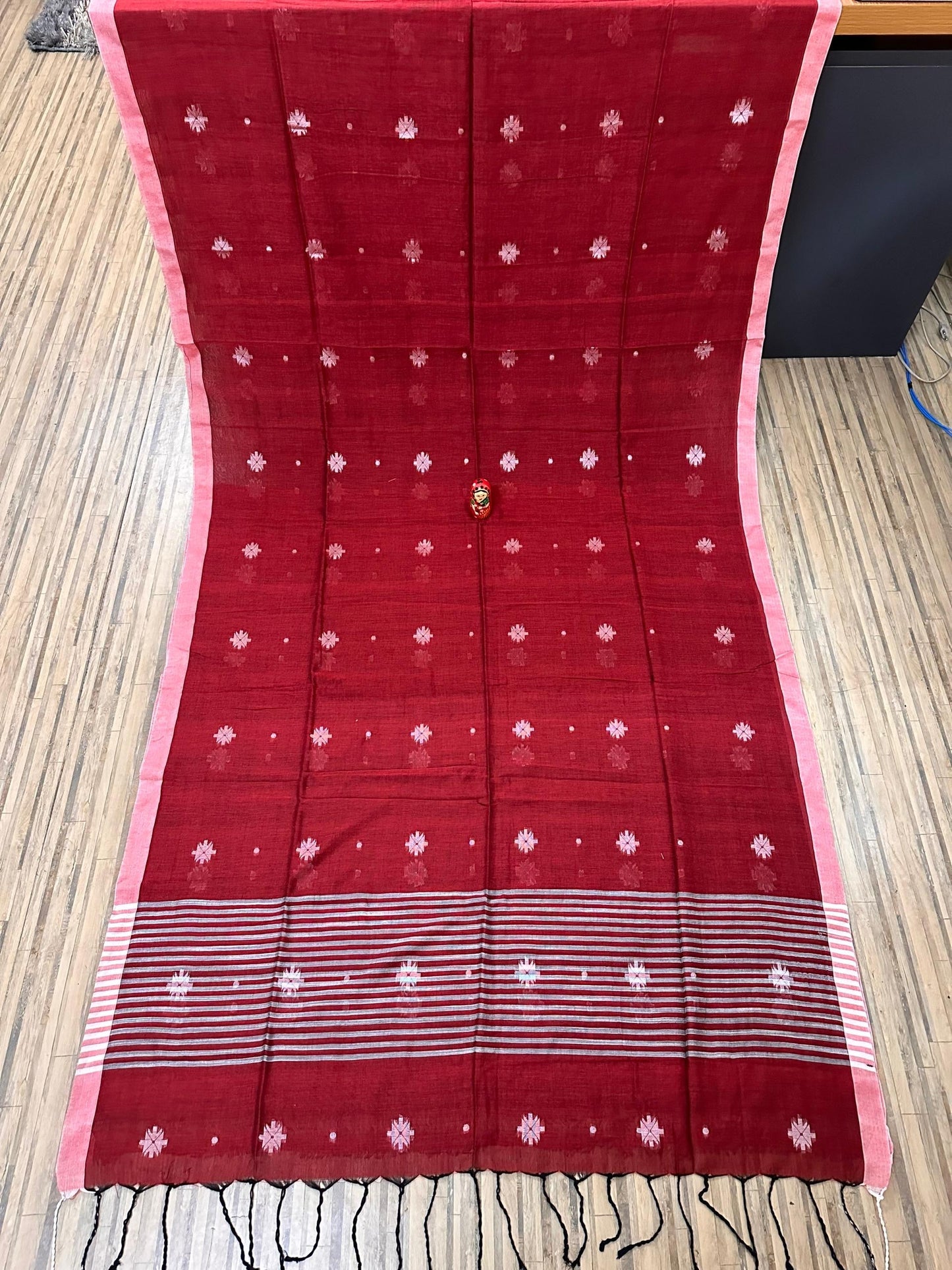 Bridal red Khadi cotton saree from Bengal weavers - Wine - Khadi cotton saree
