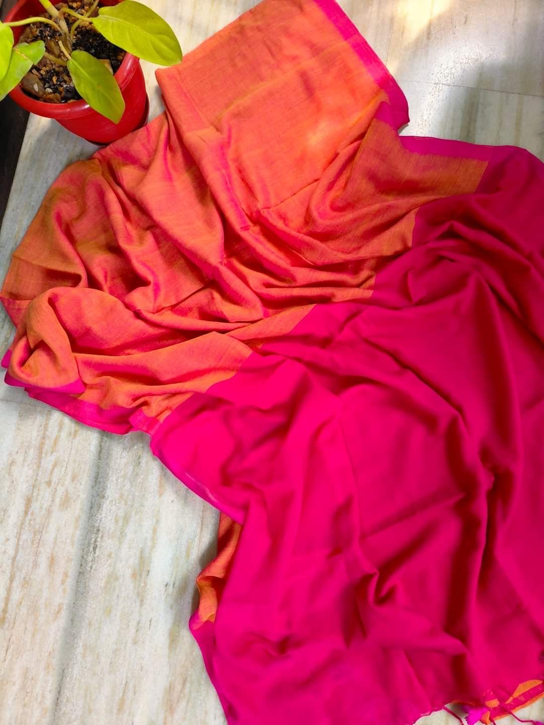 Dual colour khadi cotton saree