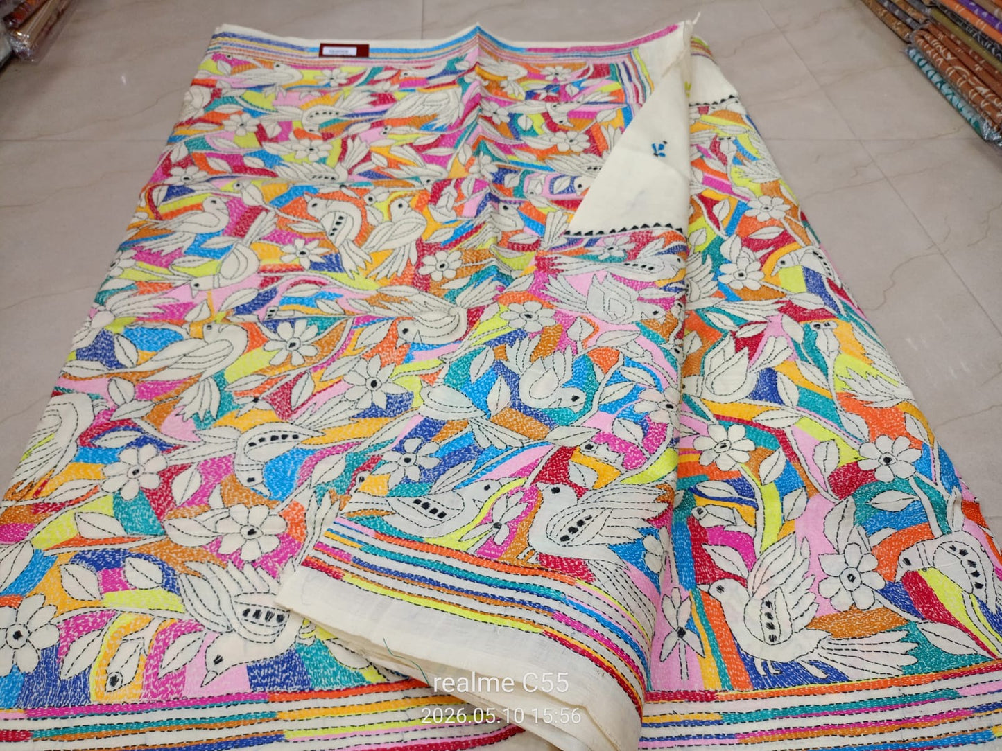Silk Marked Kantha Stitch Saree on Tussar Silk