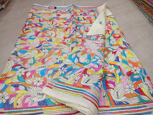 Silk Marked Kantha Stitch Saree on Tussar Silk