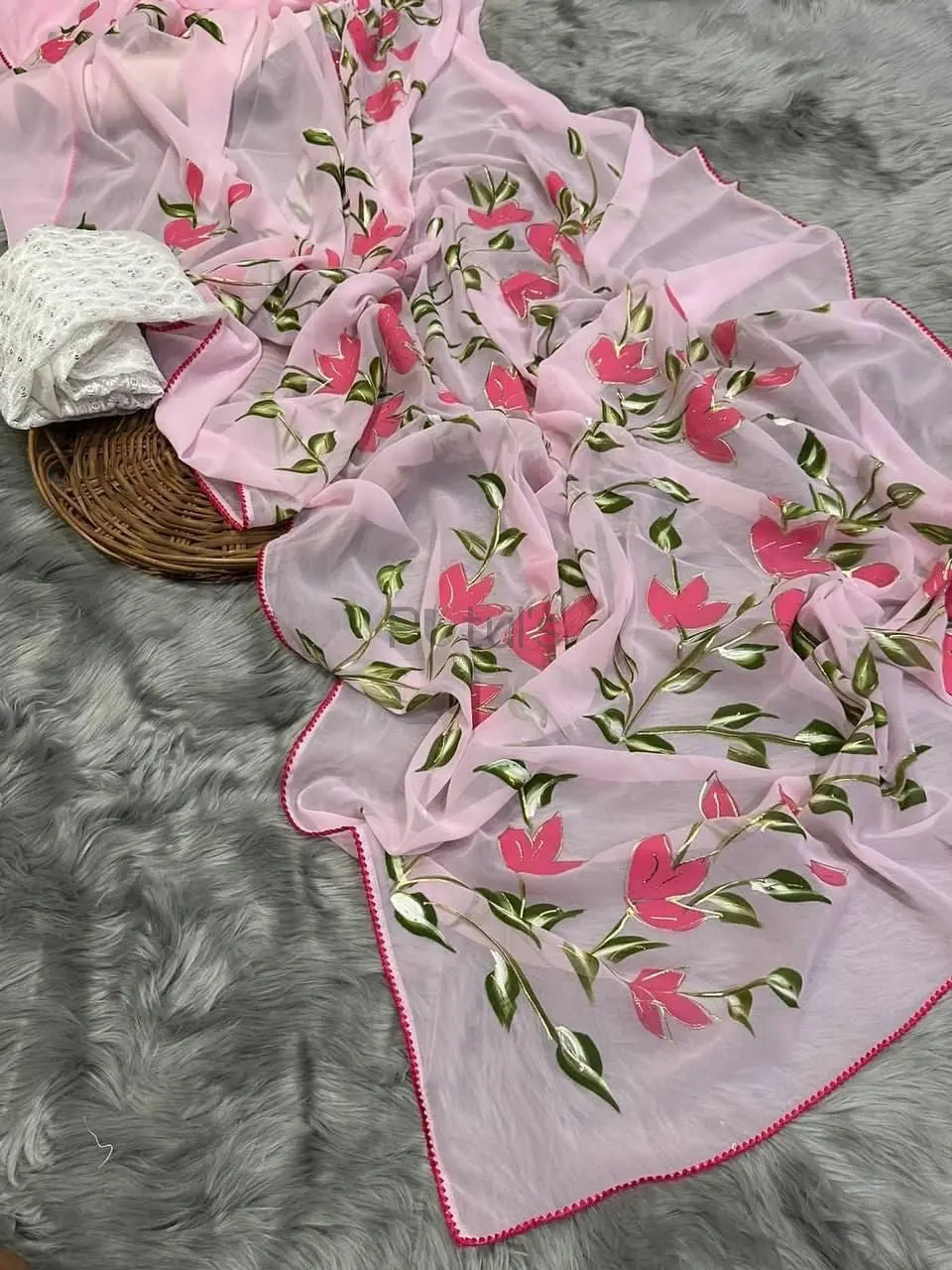 Organza handpaint silk saree Putul's Fashion