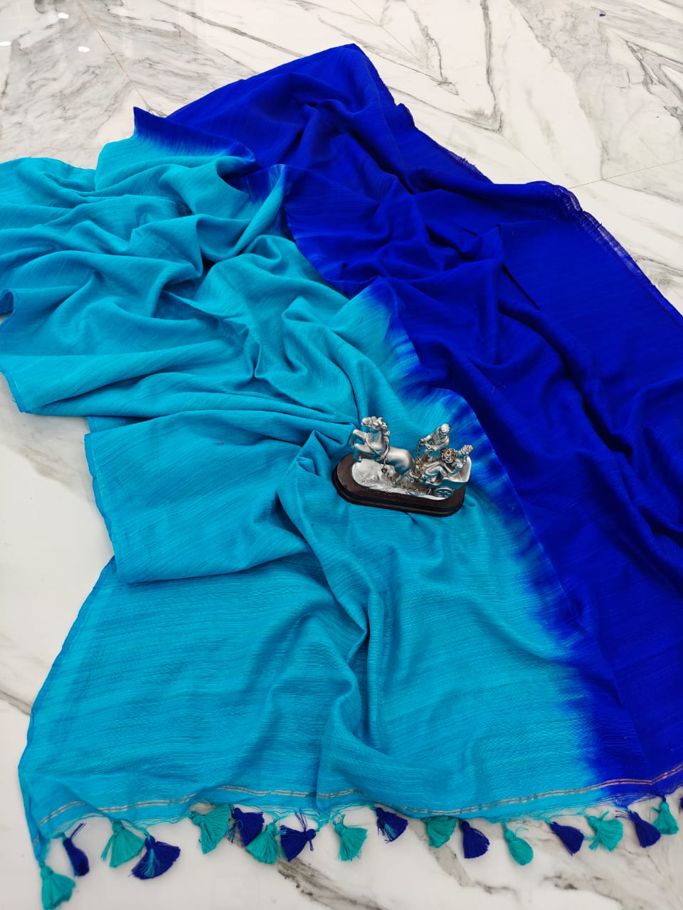 Wash Motka silk saree of dual colour silk mark certified - Blue - motka silk