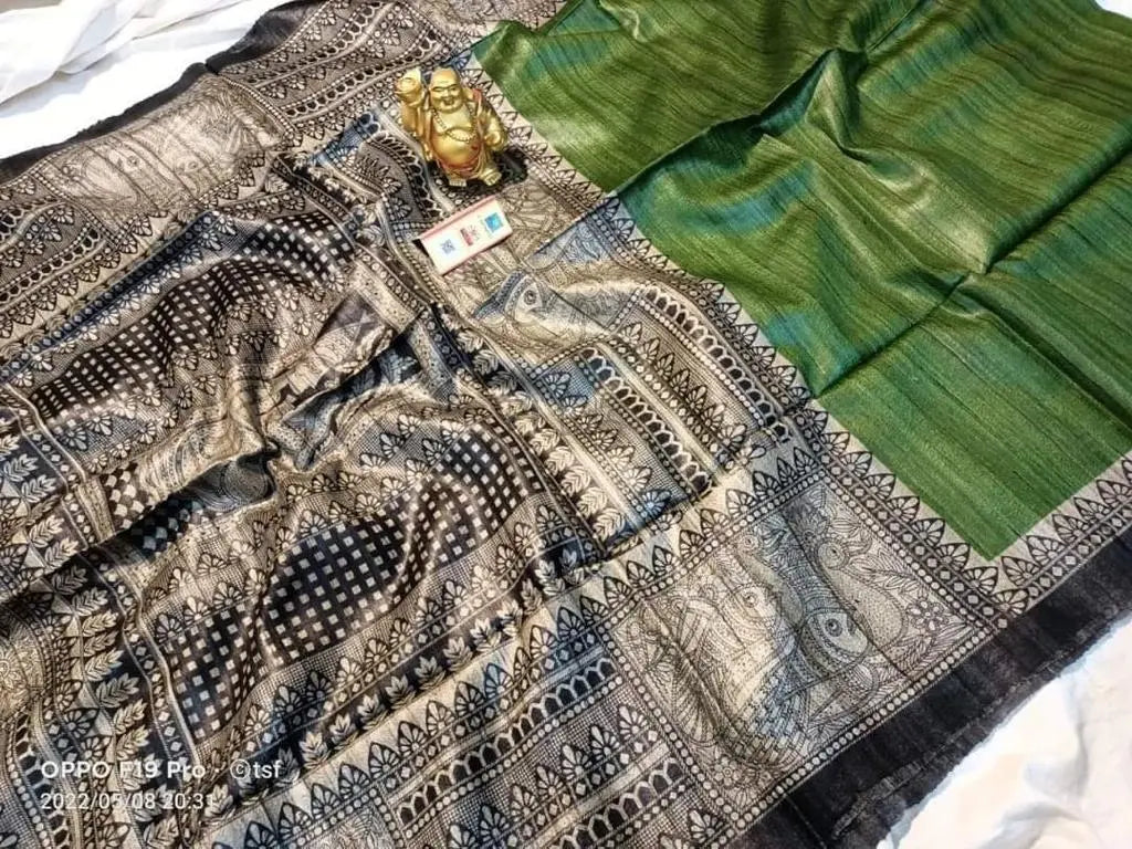 Madhubani screen print tussar Gicha saree Putul's Fashion