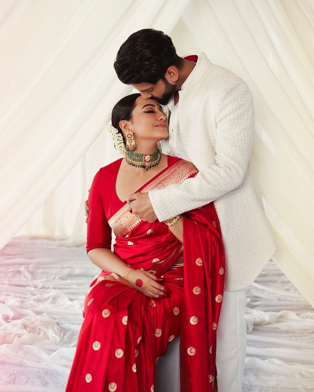 Replica banarasi saree of Sonakshi reception, red saree