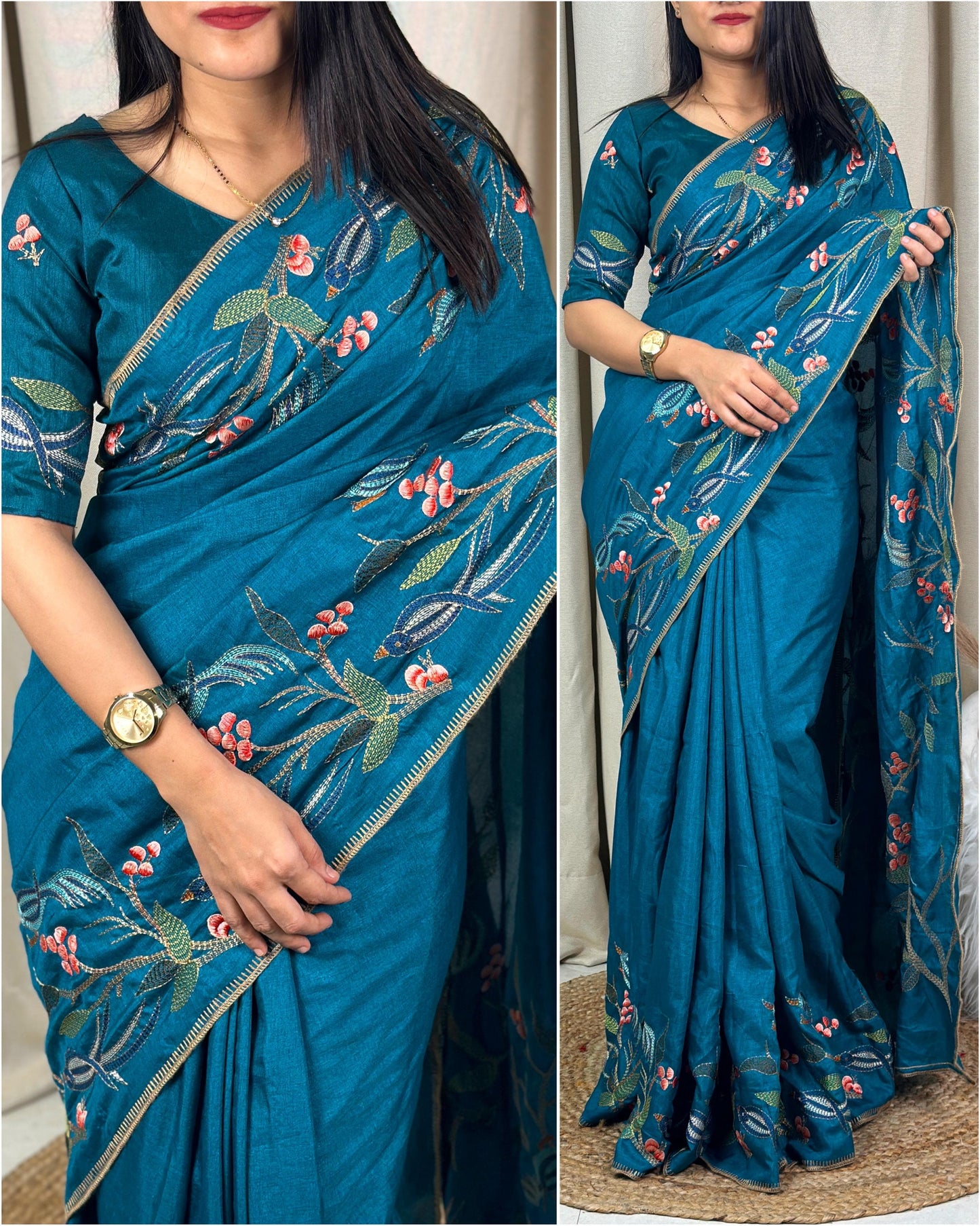 Tussar silk saree with thread embroidery