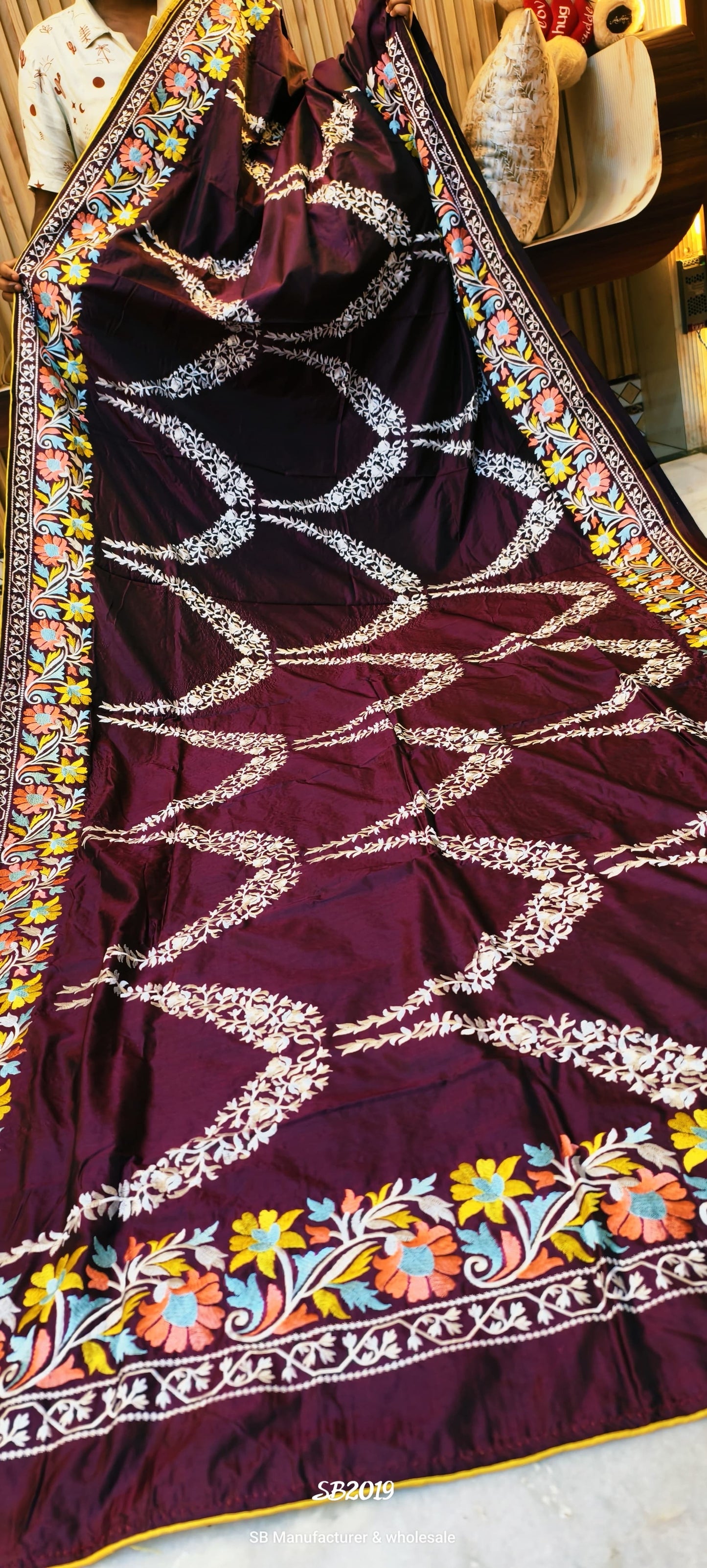 Parsi embroidery on blended Bangalore silk saree