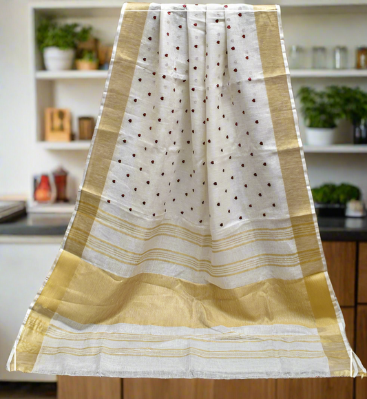 Linen silk with love motif embroidery